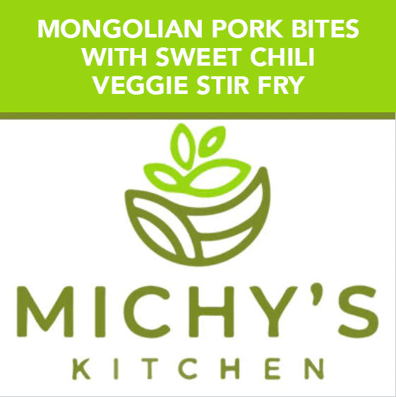 Mongolian pork bites with sweet chili veggie stir fry