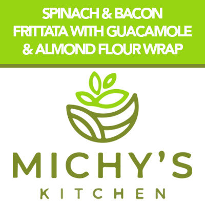 Spinach & bacon frittata with guacamole & almond flour wrap
